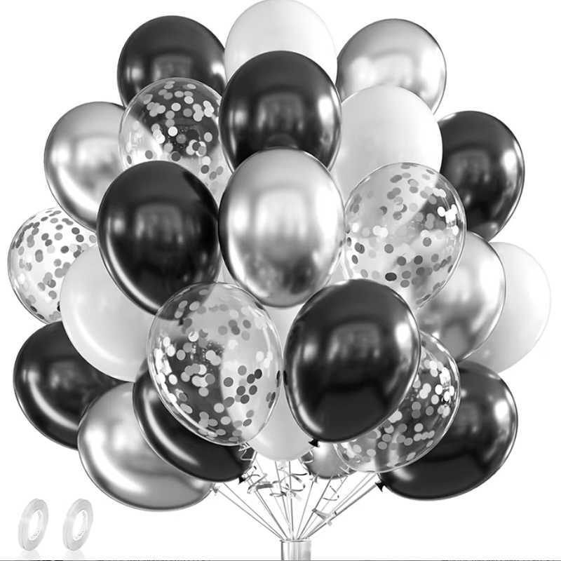 Balloon Pump Hand - 42 szt. Srebrne Czarne Białe Balony